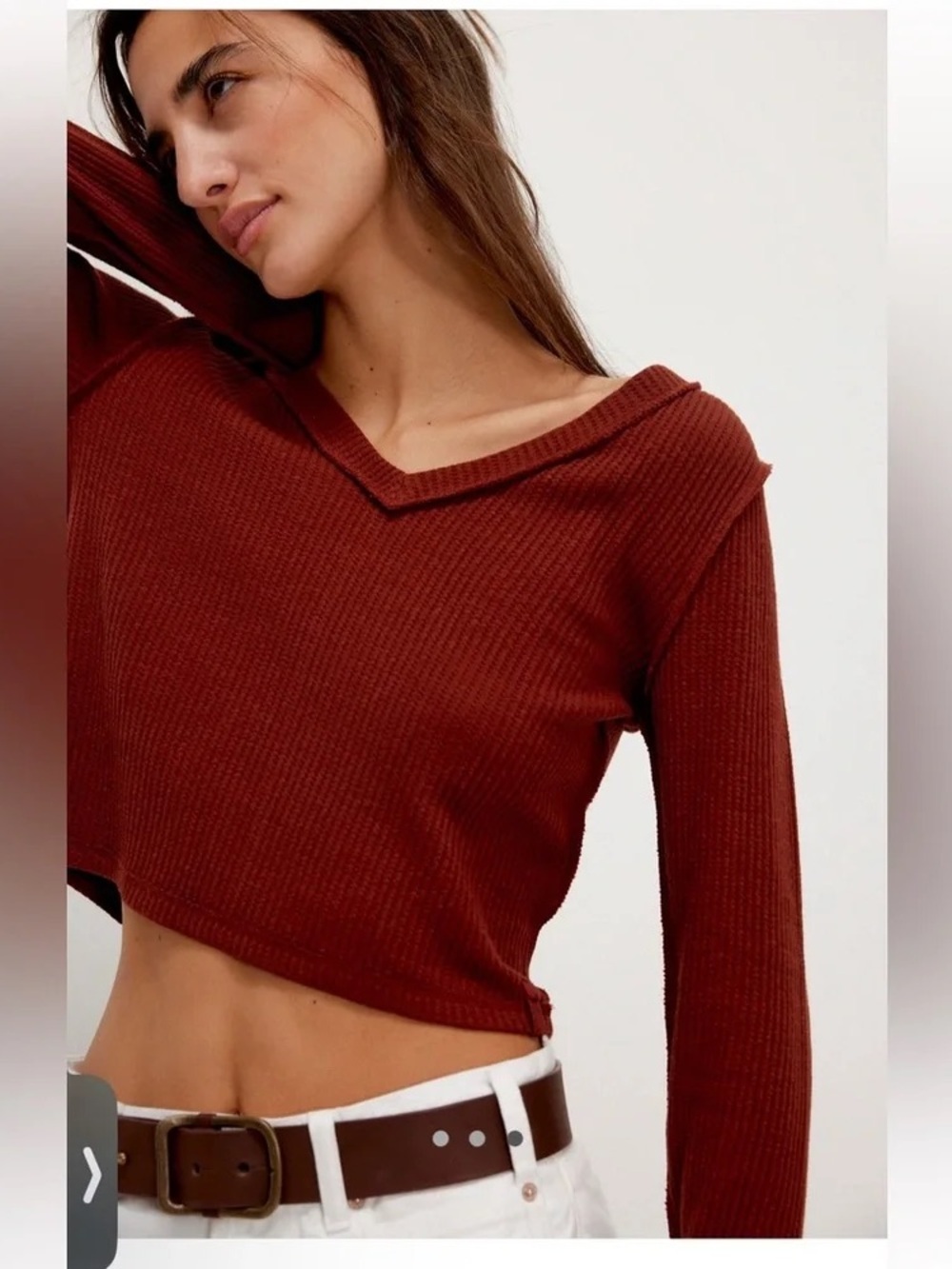 We the Free Manchester Thermal Crop Top, Rust Brown, Size L